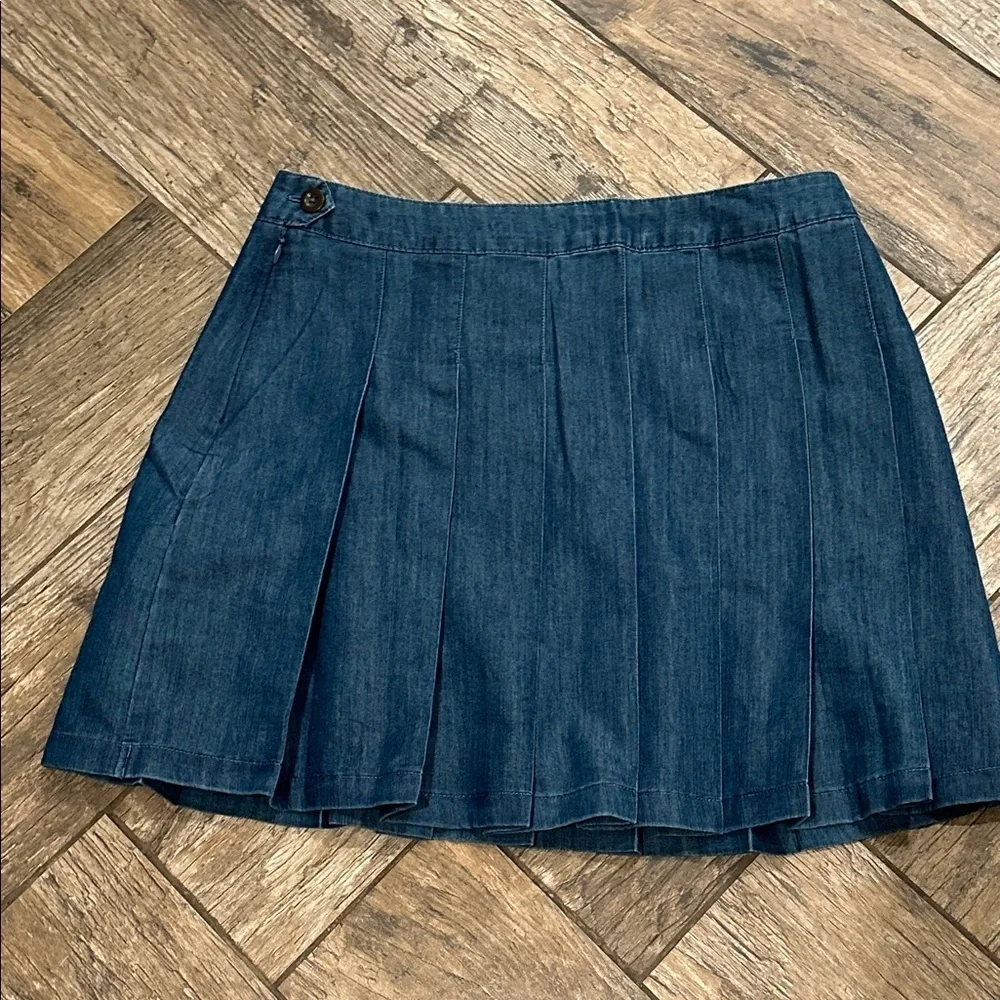 Tommy Hilfiger Jeans Pleated Denim Mini Skirt Women's 8 Blue Side Zip Closure